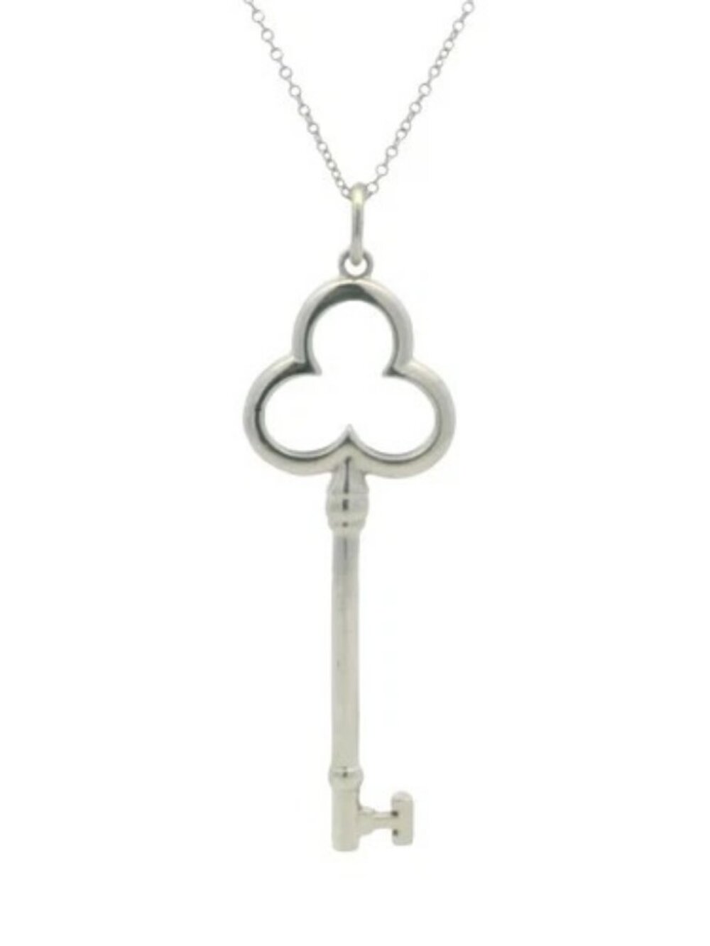 Tiffany & Co Solid 925 Sterling Silver Trefoil Clover Key Pendant 19" Necklace